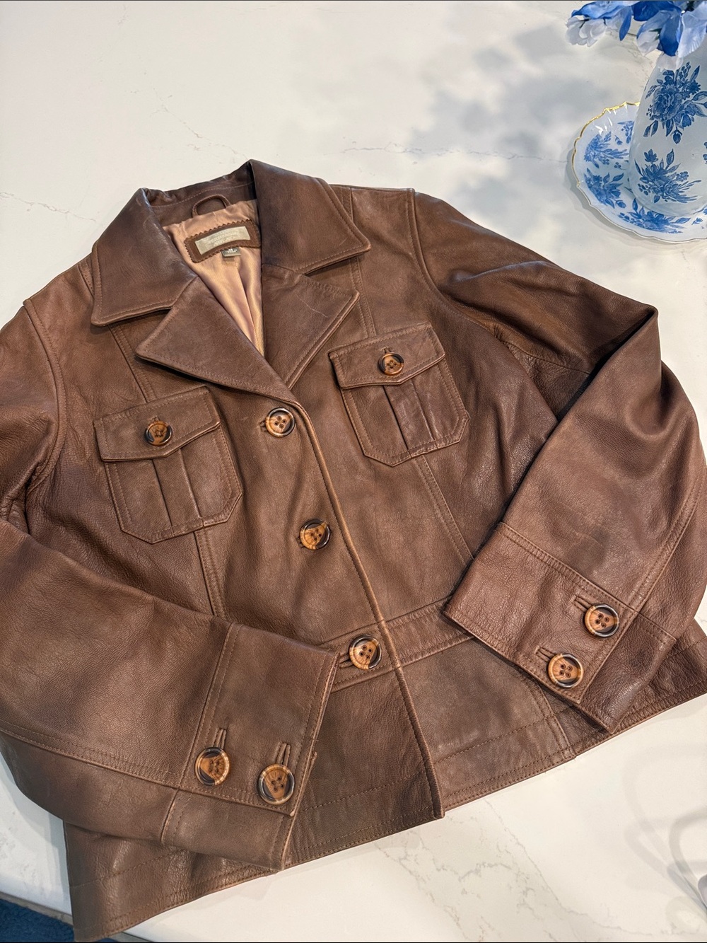 The Territory Ahead Chocolate Brown Leather Button-Front Jacket